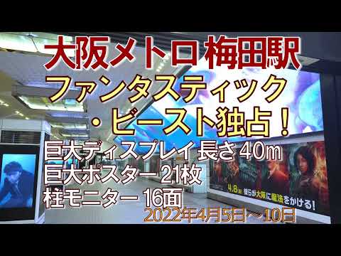 【ファンタビ広告】大阪メトロ 梅田駅 40m LEDディスプレイ 21枚 巨大ポスター 16面の柱モニターを独占！2022年4月5日～10日