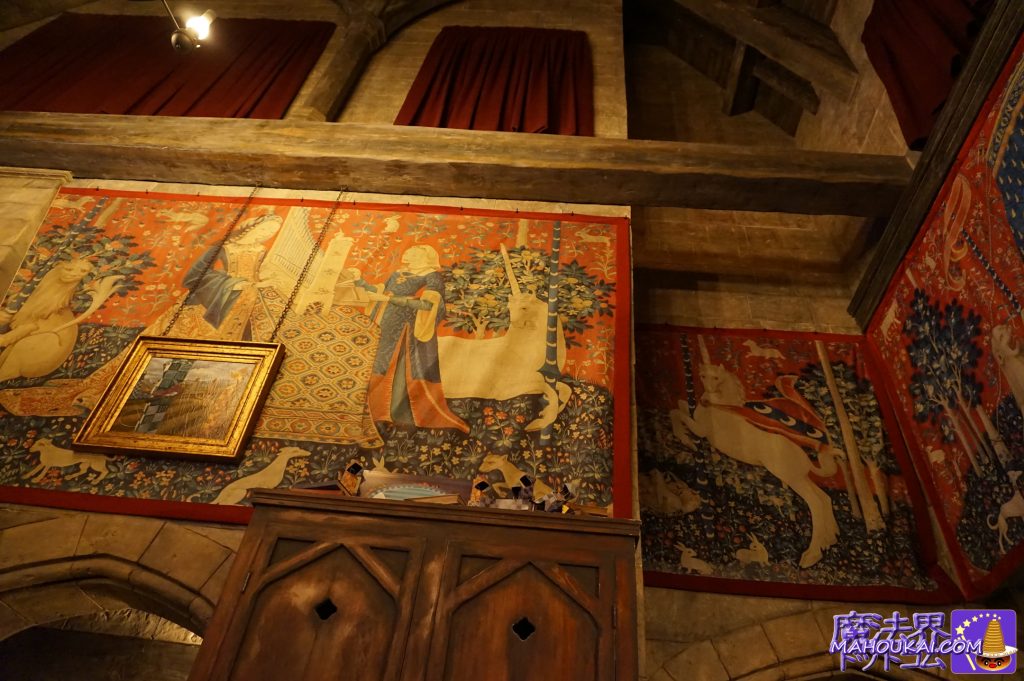 Gryffindor common room, The Lady and the Unicorn tapestry, Hogwarts Castle Walk, 'Harry Potter area'.