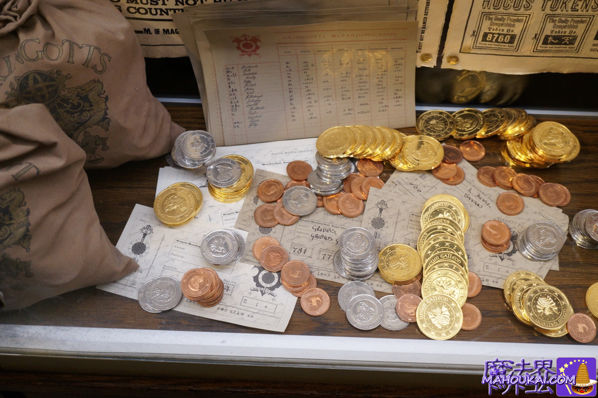 映画小道具 ガリオン金貨、シックル銀貨、クヌート銅貨 ワーナー・ブラザース ハリー・ポッター スタジオツアー(英国/ロンドン)