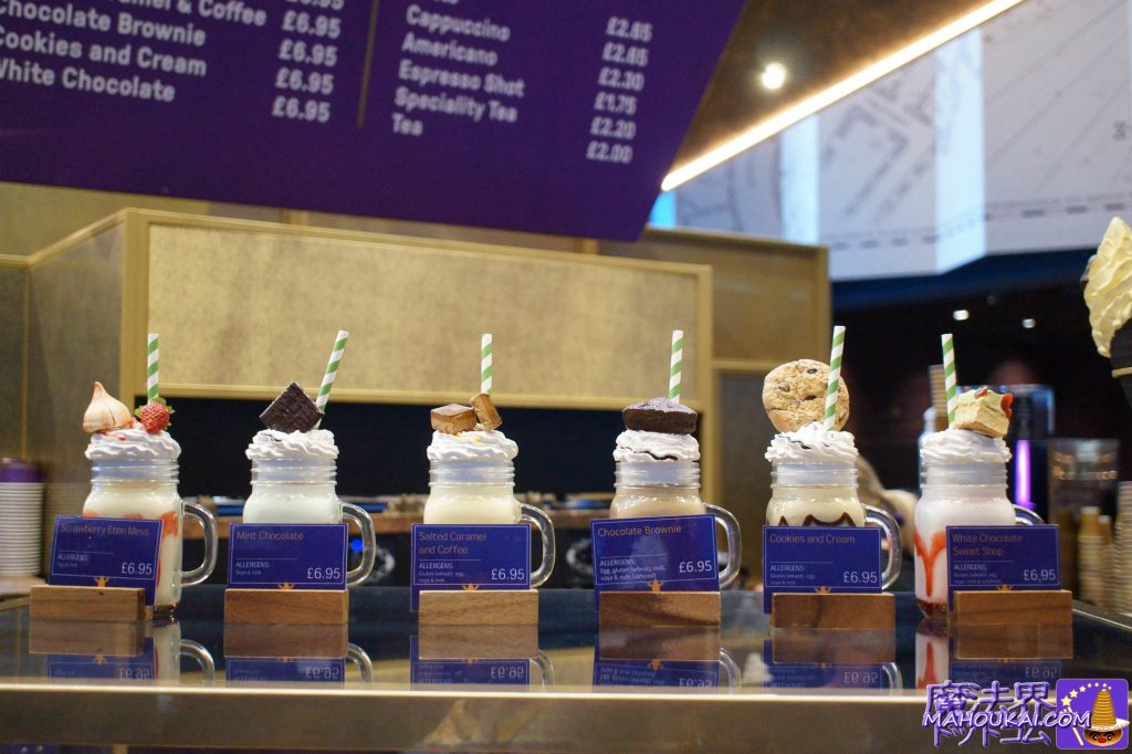 MilkShakesミルクシェイク 6.95£苺イートンメス、ミントチョコ、塩キャラメル&コーヒー、チョコレートブラウニー、クッキー&クリーム、ホワイトチョコ