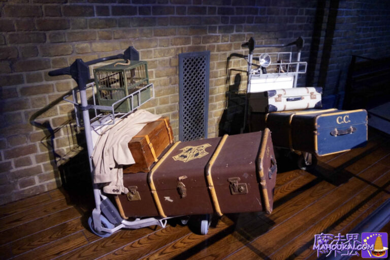 Film props [PROP] Hogwarts boot and luggage cart Harry Potter Studio Tour London, UK.