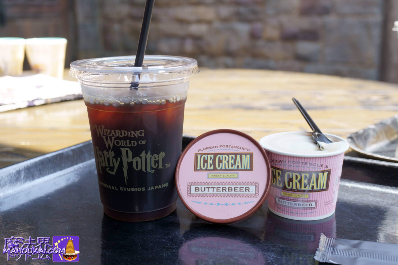 Take a break from the heat and feel like a wizarding affogado with 'Butterbeer Ice Cream' and 'Iced Coffee'... Three Broomsticks Terrace Seating USJ Harry Potter Area