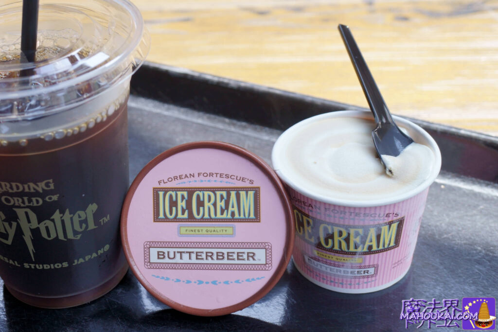 Take a break from the heat and feel like an affogado of the wizarding world with 'Butterbeer Ice Cream' and 'Iced Coffee'... Three Broomsticks Terrace Seating USJ 'Harry Potter Area'.