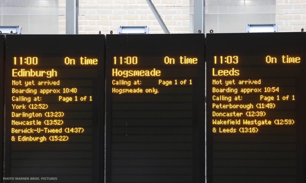 King's Cross Station 11am departure Hogwarts Express Destination display & countdown London, England 1 Sept.