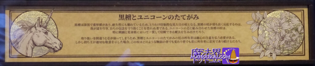 杖の特性の説明｜黒檀とユニコーンのたてがみの杖｜マジカル・ワンド 　USJ 新マジカル・ワンド 紹介 ＆ 杖芯と素材の特性 「黒檀（コクタン）とユニコーンのたてがみ」の杖｜「ハリー・ポッター エリア」 オリバンダー