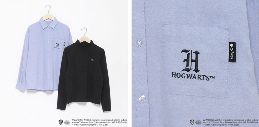 Harry Potter collaboration 'Hogwarts' 'Shirt and innerwear set' and 'Collared jacquard knit' now available. pom ponette junior from 11 Nov 2023.