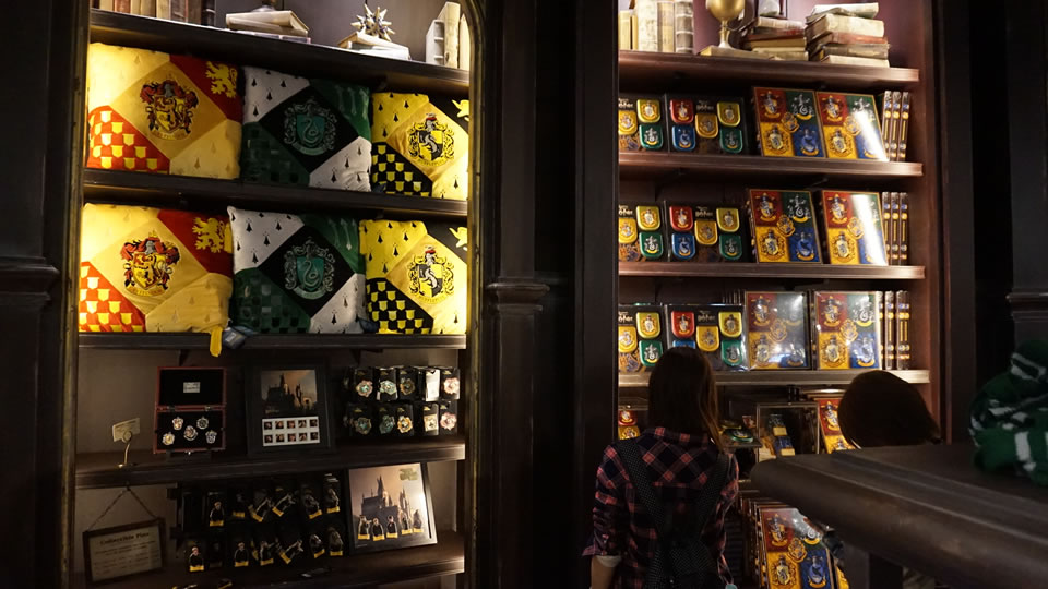 Photo as of 2014 Gryffindor, Slytherin, Hufflepuff and Ravenclaw 4 dorm robes (made in China), ties and scarves in stock USJ Harry Potter 